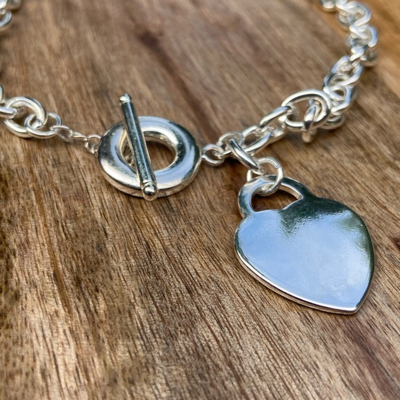 Choker heart necklace, New 925 silver plated necklace choker hart pendant 18” - Picture 4 of 7